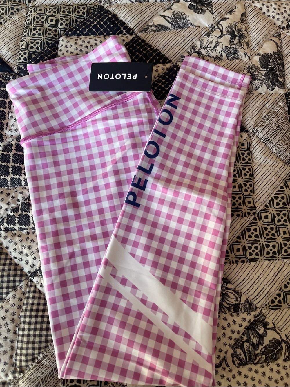 Peloton Pink and White Gingham High-Rise Leggings